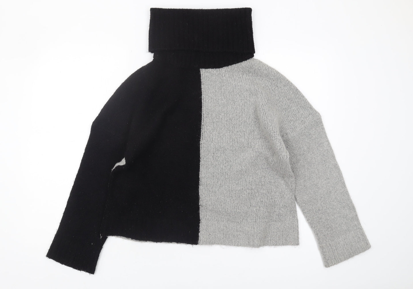 Brave Soul Women's Roll Neck Pullover Jumper, M, Black/Grey