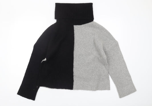 Brave Soul Women's Roll Neck Pullover Jumper, M, Black/Grey
