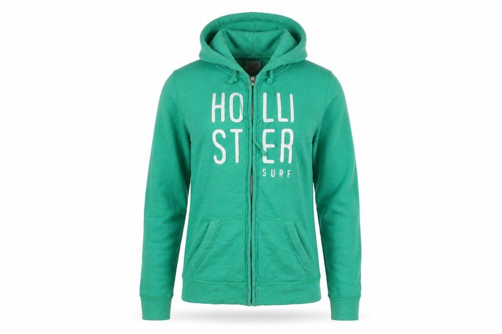 Hollister Green Unisex Full Zip Hoodie L, Casual, Logo
