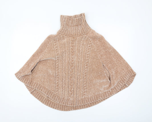 Next Girls Beige Cape Jumper, Roll Neck, Size 7-8 Years