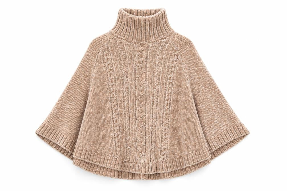 Next Girls Beige Cape Jumper, Roll Neck, Size 7-8 Years
