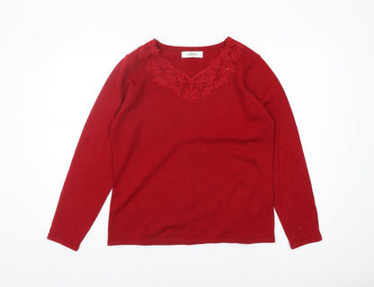 Classics Women's Red V-Neck Pullover Jumper Size 12