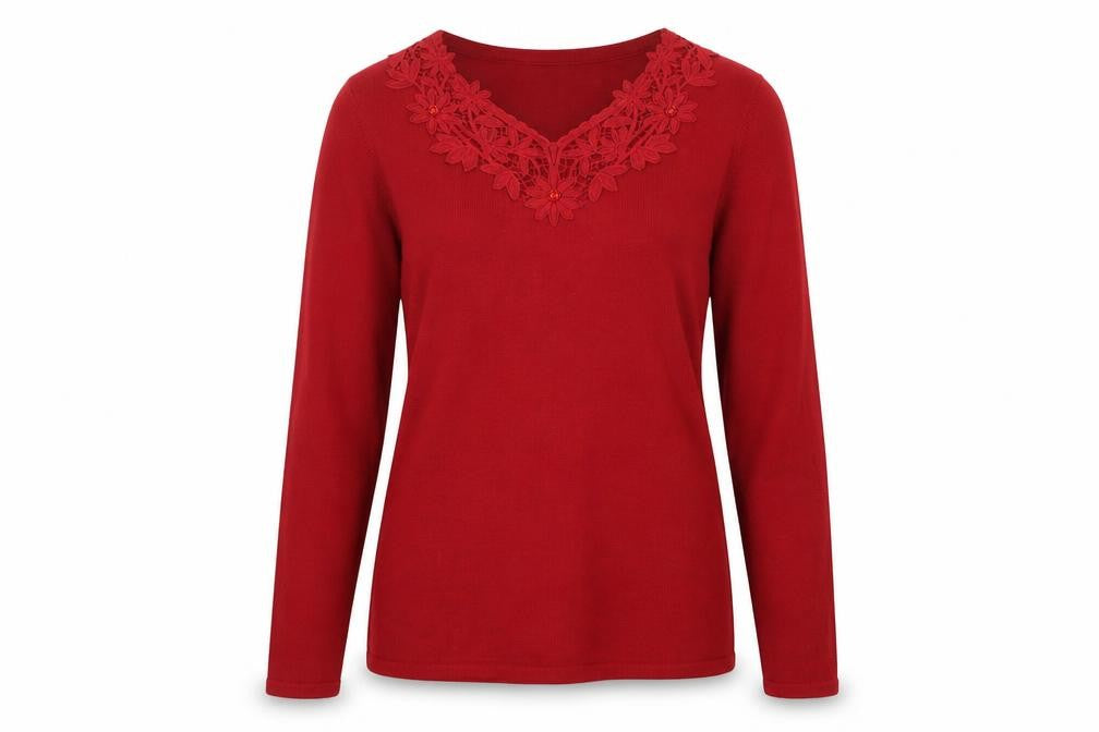 Classics Women's Red V-Neck Pullover Jumper Size 12