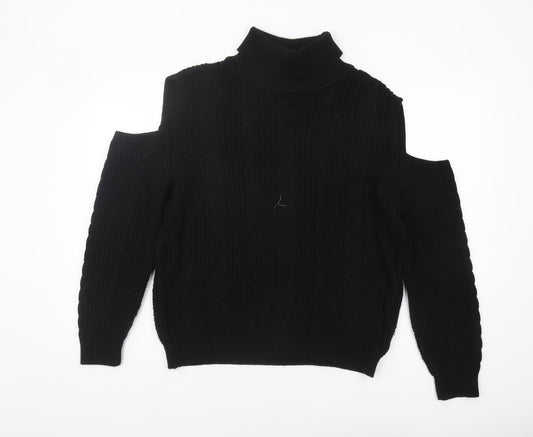 ASOS Women's Black High Neck Jumper, S, Cold Shoulder