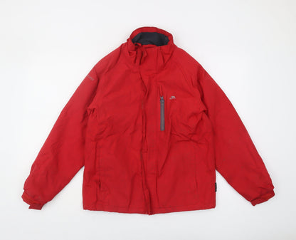 Additional front view of Trespass boys’ red waterproof rain coat 11 years - winter jacket