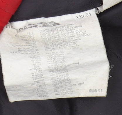 Close-up detail of Trespass boys’ red waterproof rain coat 11 years - winter jacket