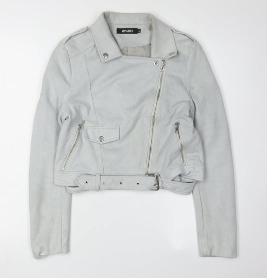 Missguided Women's Grey Cropped Biker Jacket Size 6