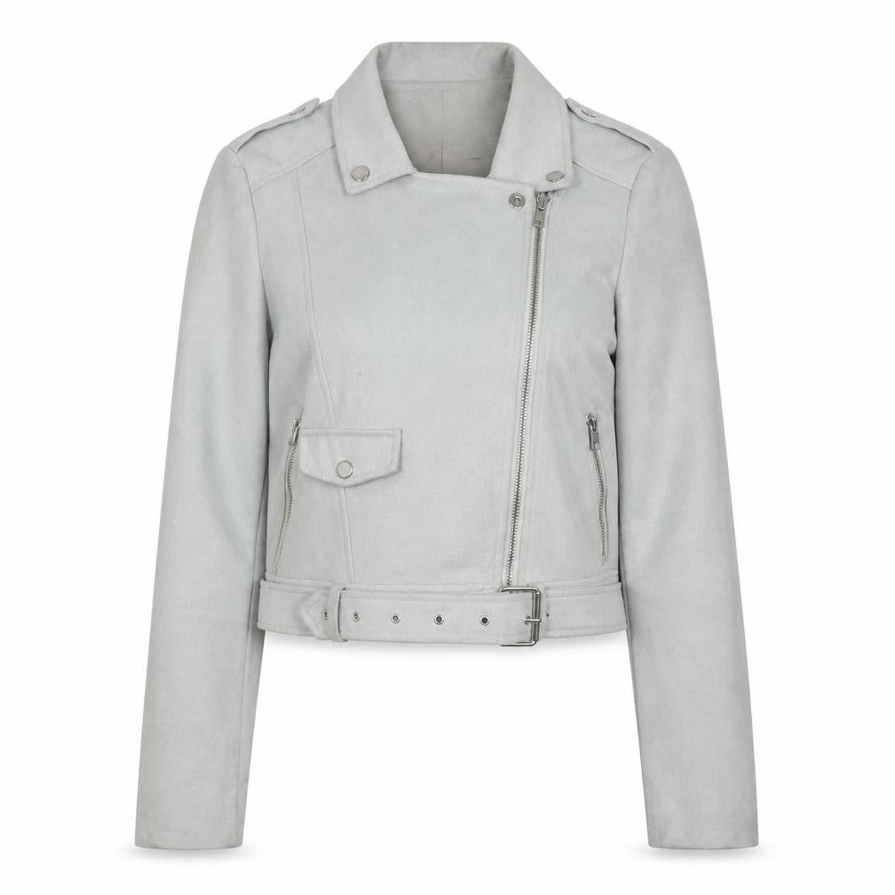Missguided Women's Grey Cropped Biker Jacket Size 6