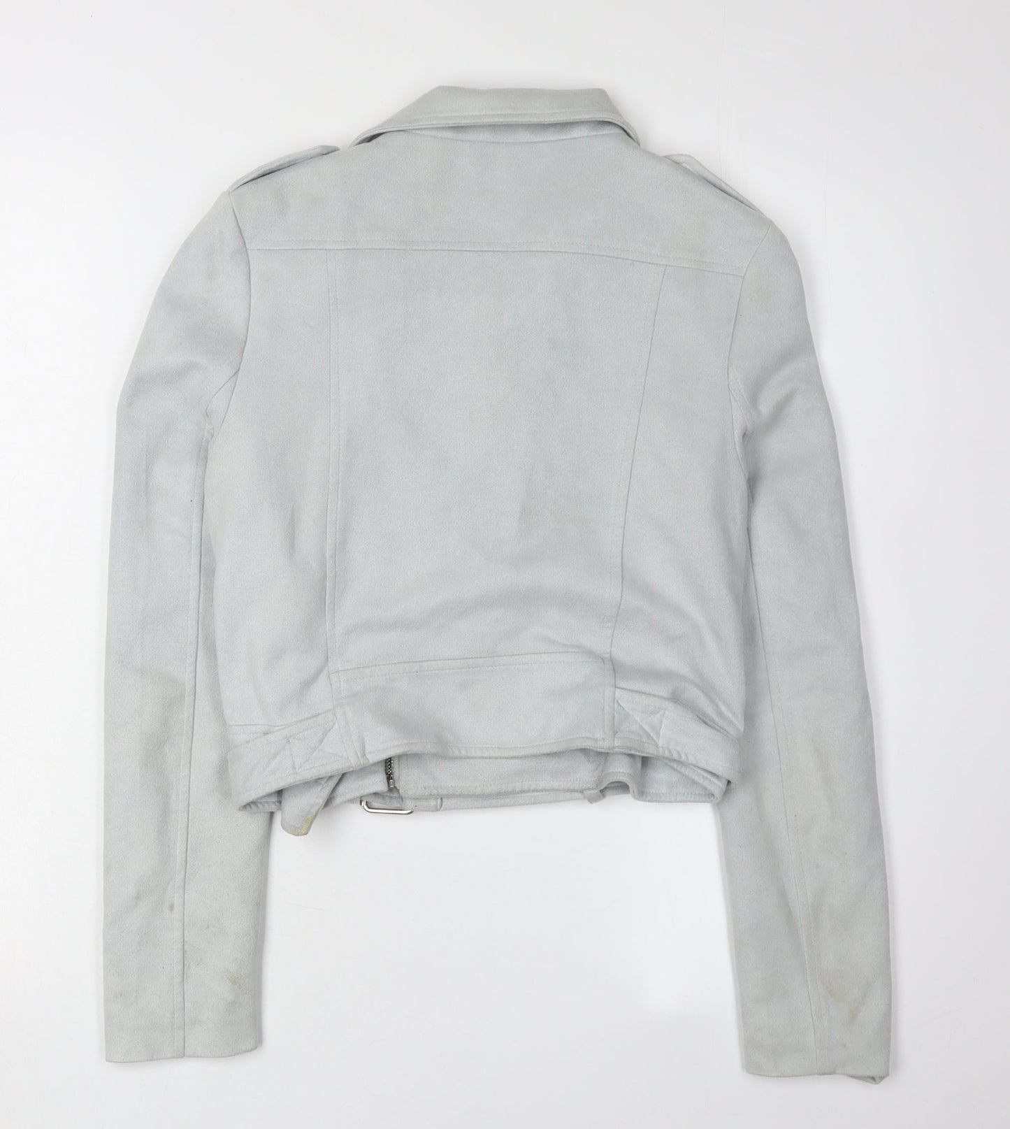 Missguided Women's Grey Cropped Biker Jacket Size 6