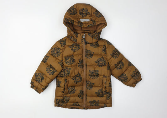 H&M Boys Brown Animal Print Puffer Jacket 2-3 Yrs