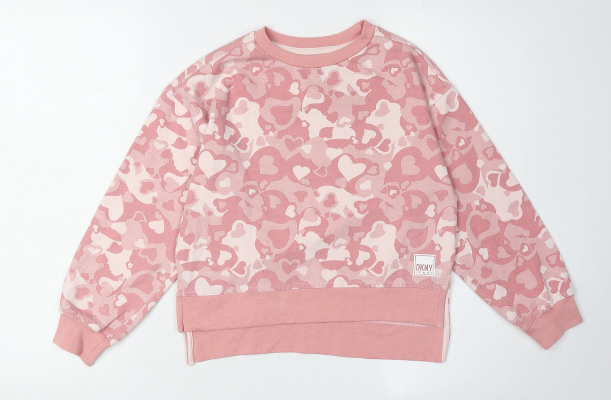 Additional front view of DKNY girls’ pink heart sweatshirt -, size S, casual style