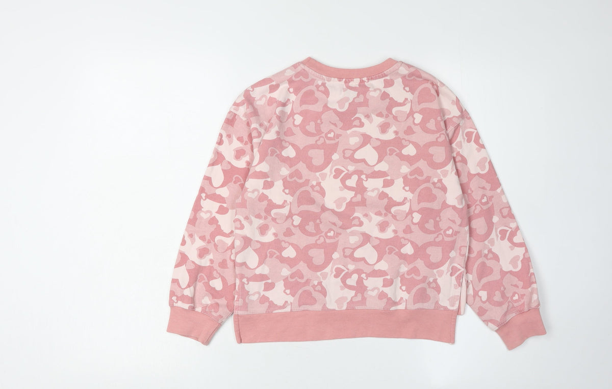 Back view of DKNY girls’ pink heart sweatshirt -, size S, casual style