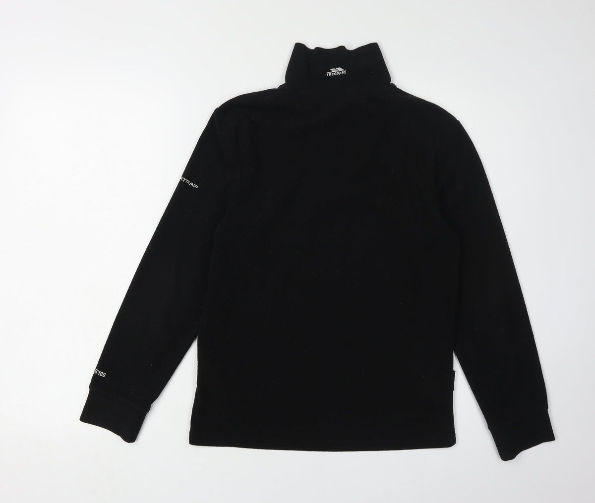 Back view of Trespass boys’ black 1/2 zip fleece sweatshirt 11 years