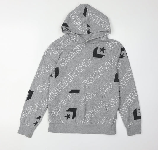 Converse Boys' Grey Logo Hoodie - M, Pullover, Graphic Print