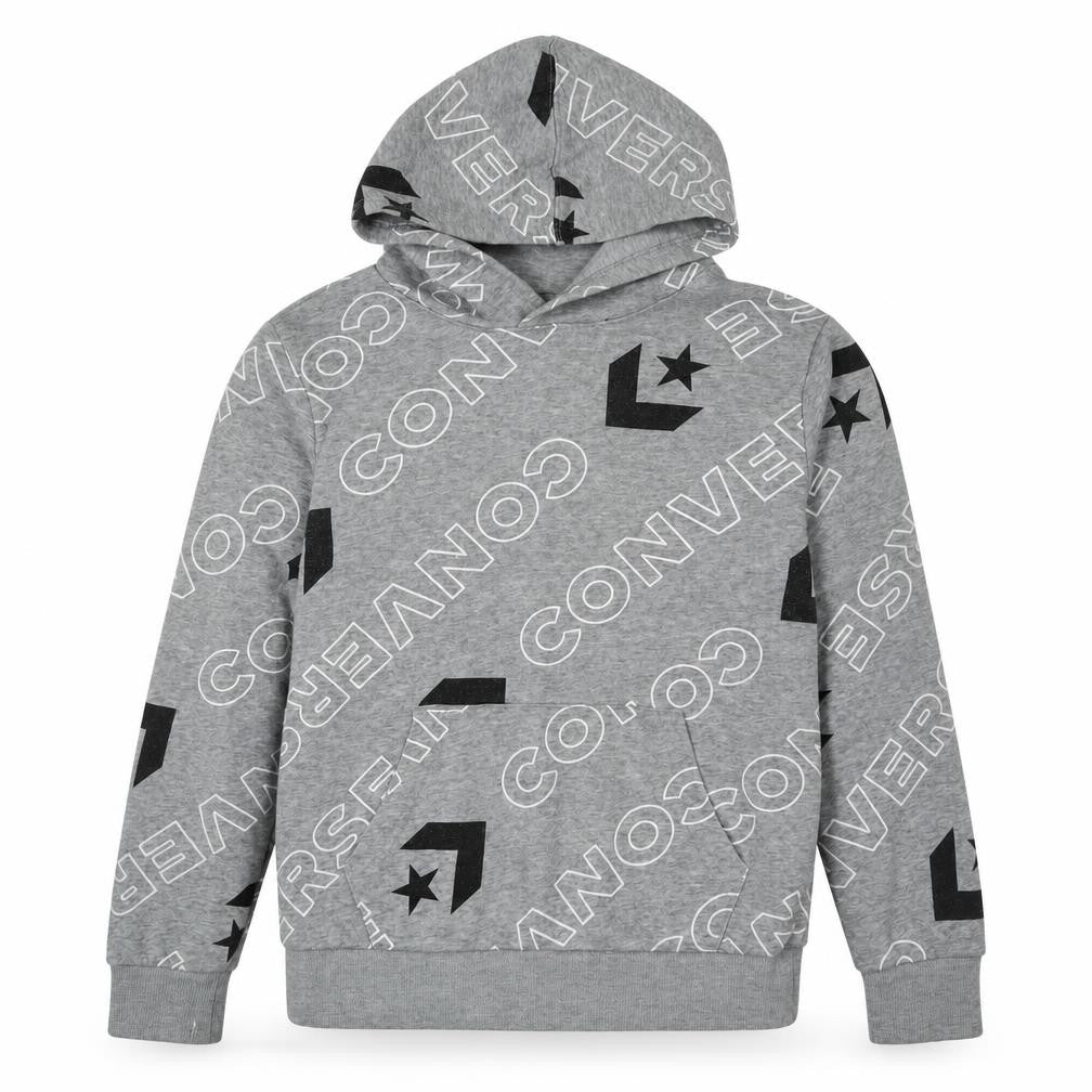 Converse Boys' Grey Logo Hoodie - M, Pullover, Graphic Print