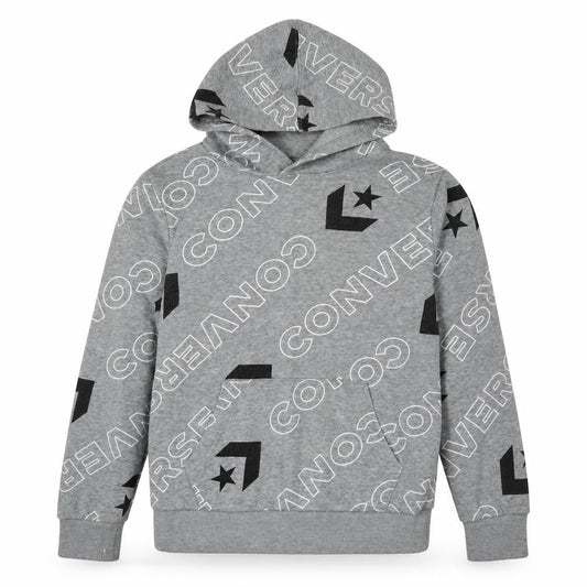 Front view of Converse boys’' grey logo hoodie - m, pullover, graphic print