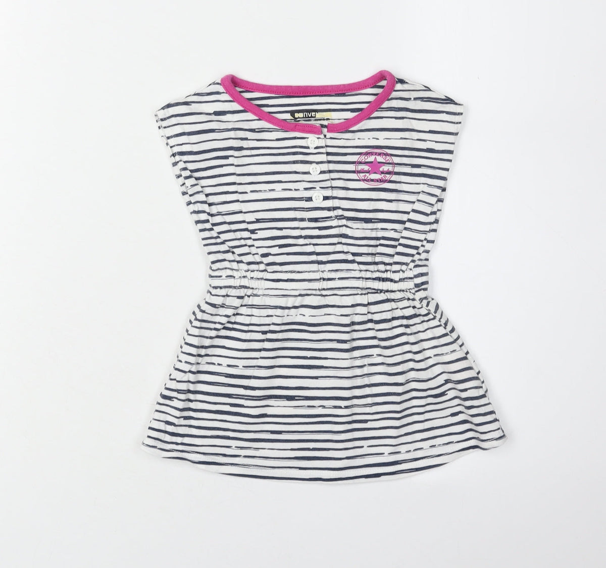 Additional front view of Converse girls’ white striped t-shirt dress 18 months