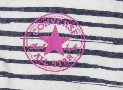 Close-up detail of Converse girls’ white striped t-shirt dress 18 months