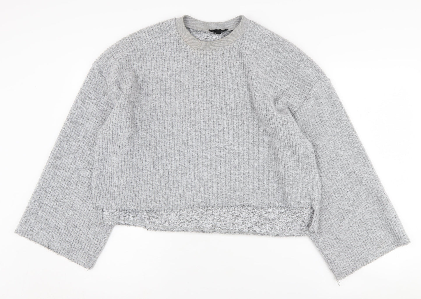 Topshop Women's Grey Waffle-Knit Long Sleeve Jumper Size 8
