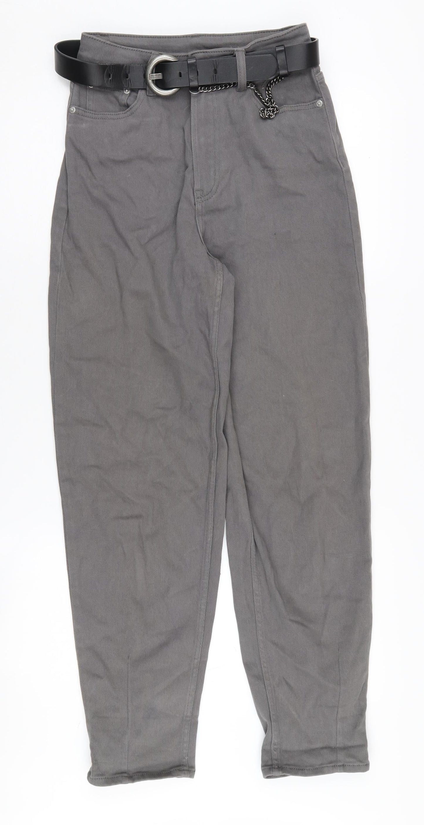 H&M Women's Grey Straight Jeans Size 6 with Belt