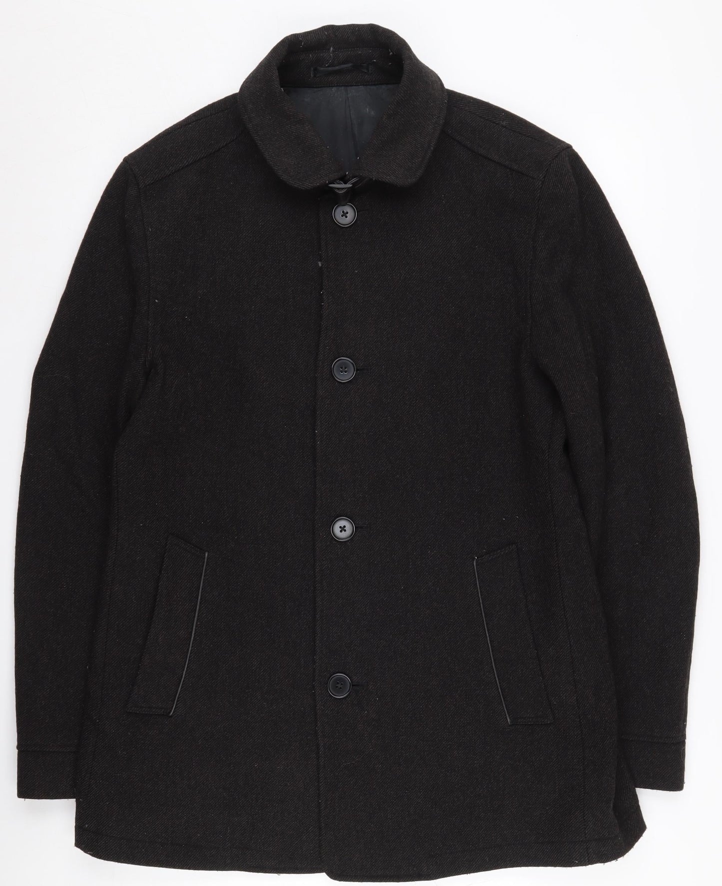 Next Men's Black Wool Blend Overcoat - Medium Stylish