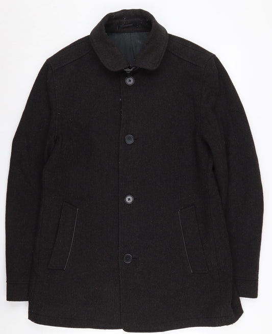 Next Men's Black Wool Blend Overcoat - Medium Stylish