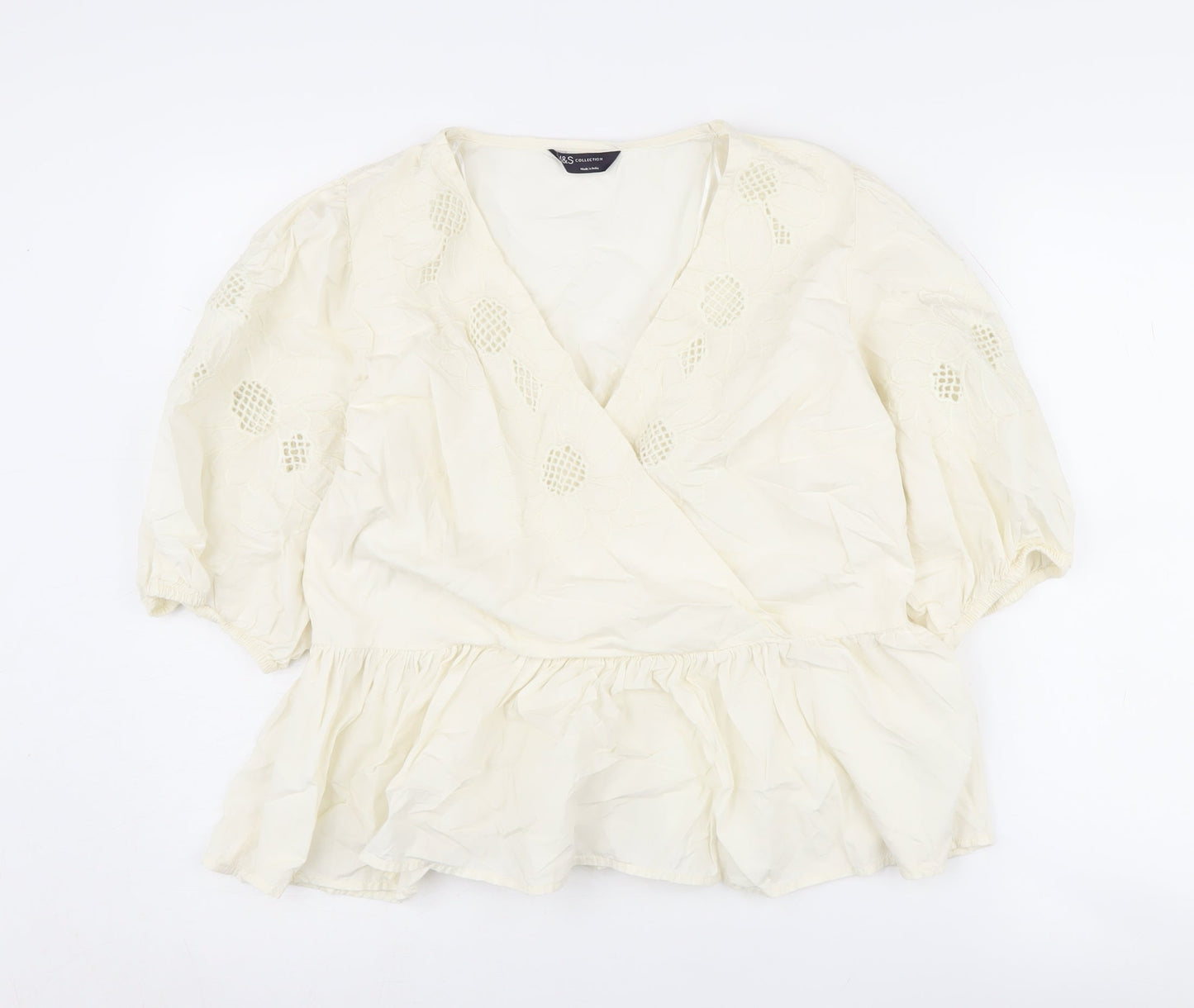 Marks and Spencer Ivory Wrap Blouse for Women, Size 14