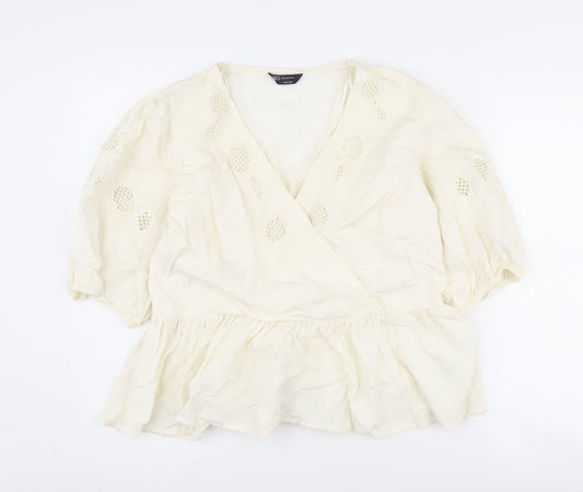 Marks and Spencer Ivory Wrap Blouse for Women, Size 14