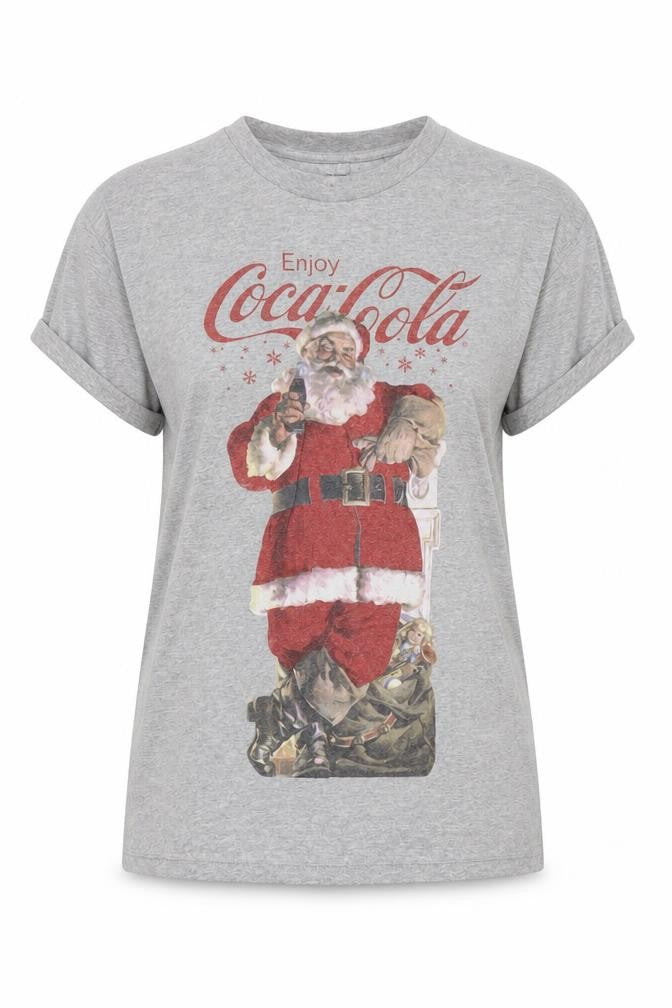Coca-Cola Grey Santa T-Shirt, Size 4, Graphic Design