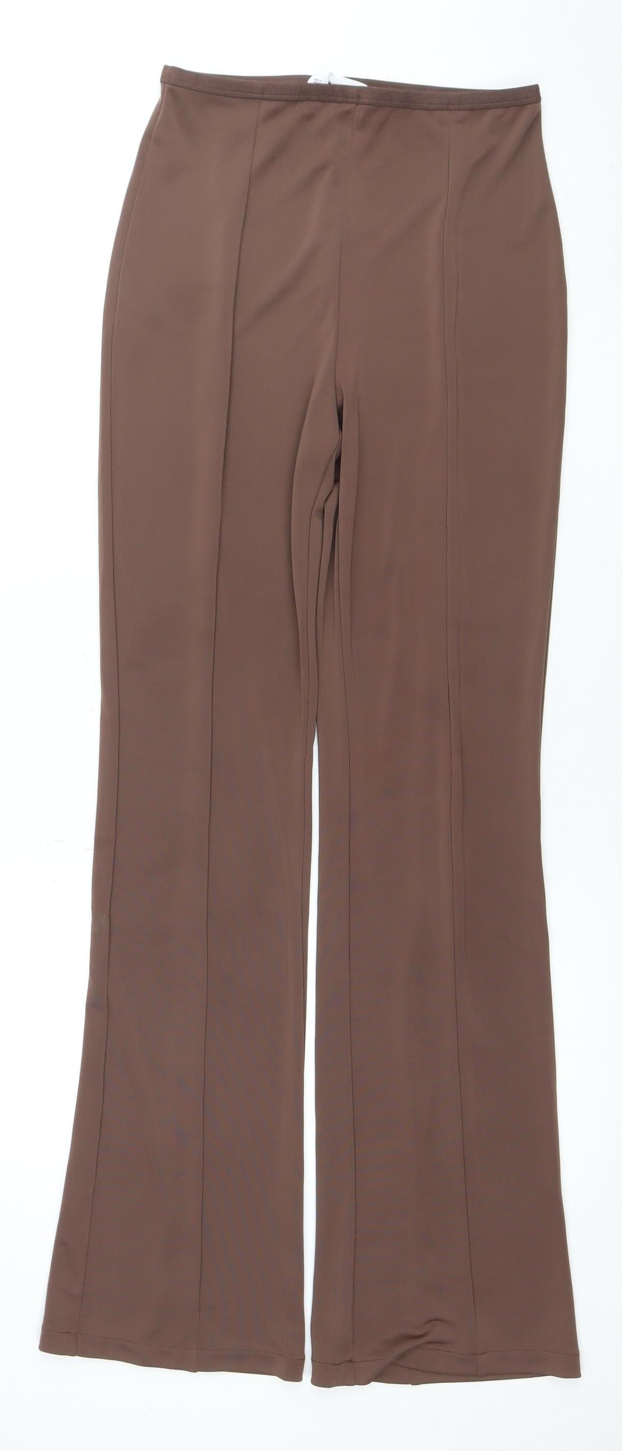 MNG Women's Brown Trousers S Regular Fit Straight