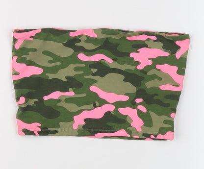 Additional front view of Candy Couture girls’ green pink camouflage t-shirt, size 11-12