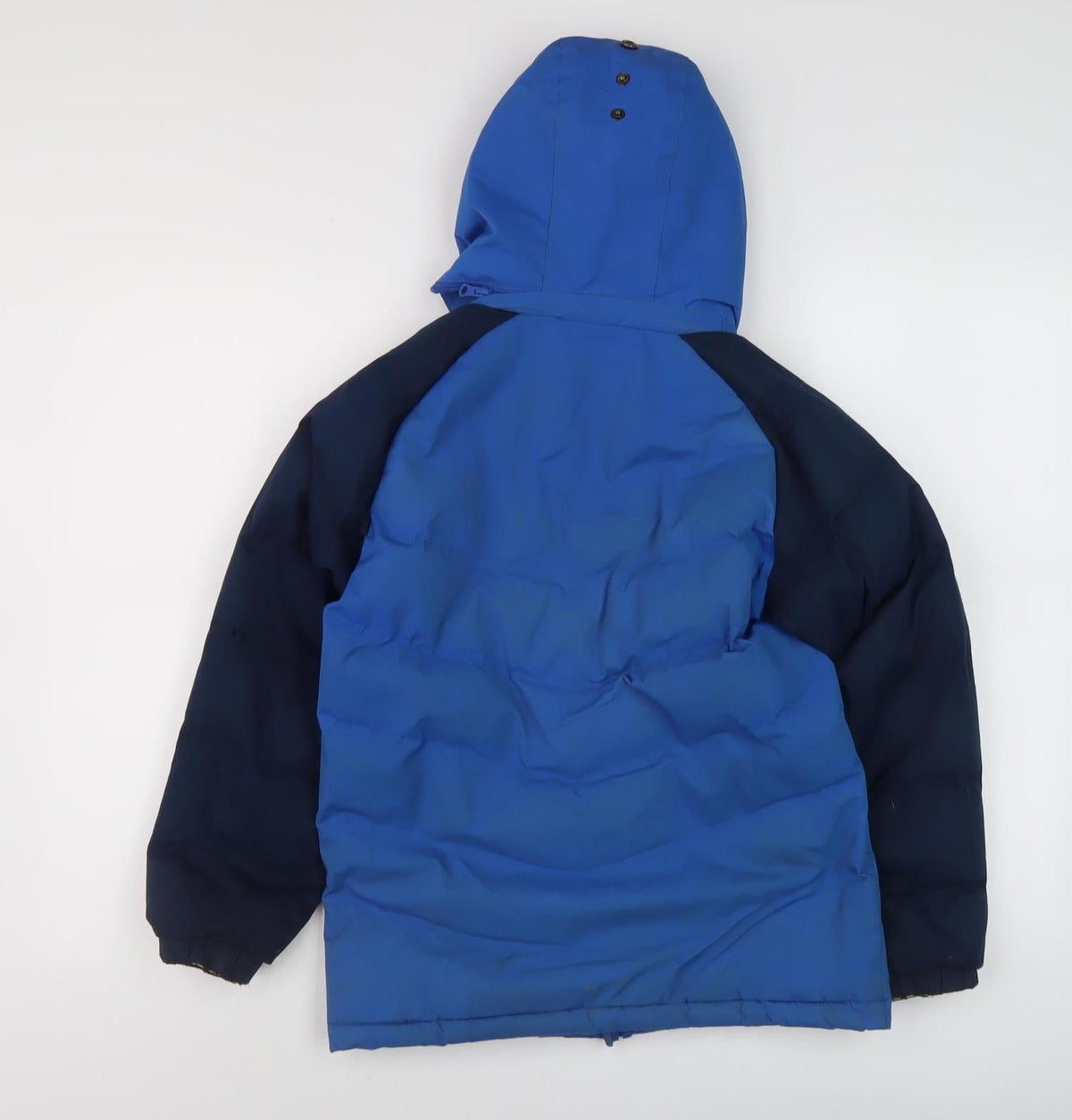 Back view of Trespass boys’ blue puffer jacket waterproof 9-10 years
