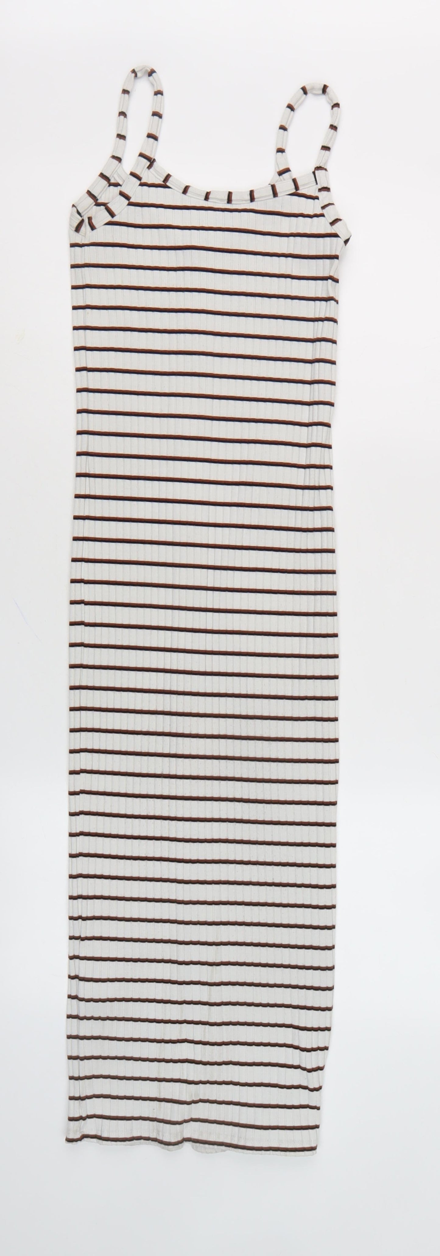 River Island Women's White Striped Slip Dress Size 6