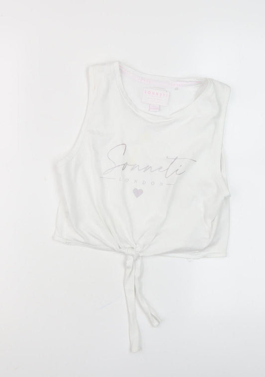 Sonneti Teens White Cropped Tank for Summer Casual Wear