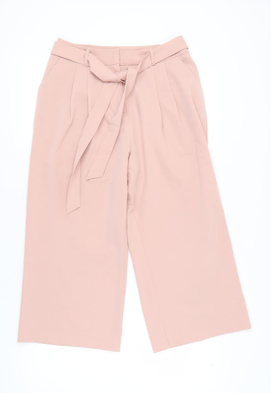 ASOS Women's Pink Belted Wide-Leg Trousers Size 12