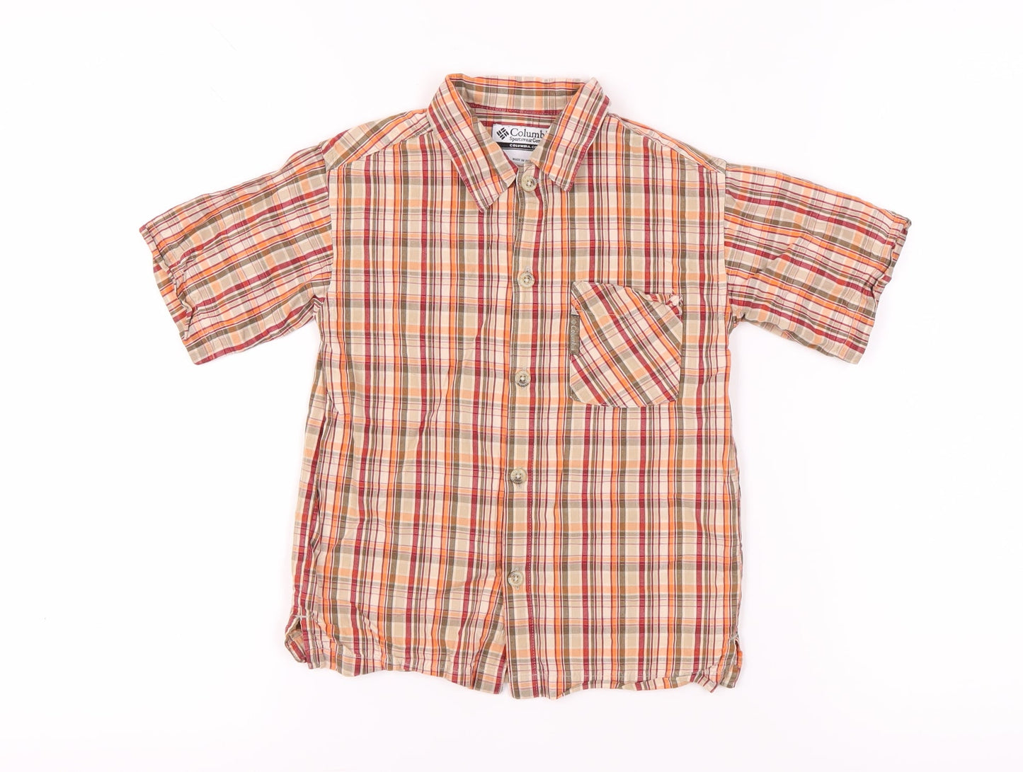 Columbia Boys Orange Plaid Button-Up Shirt 4 Years