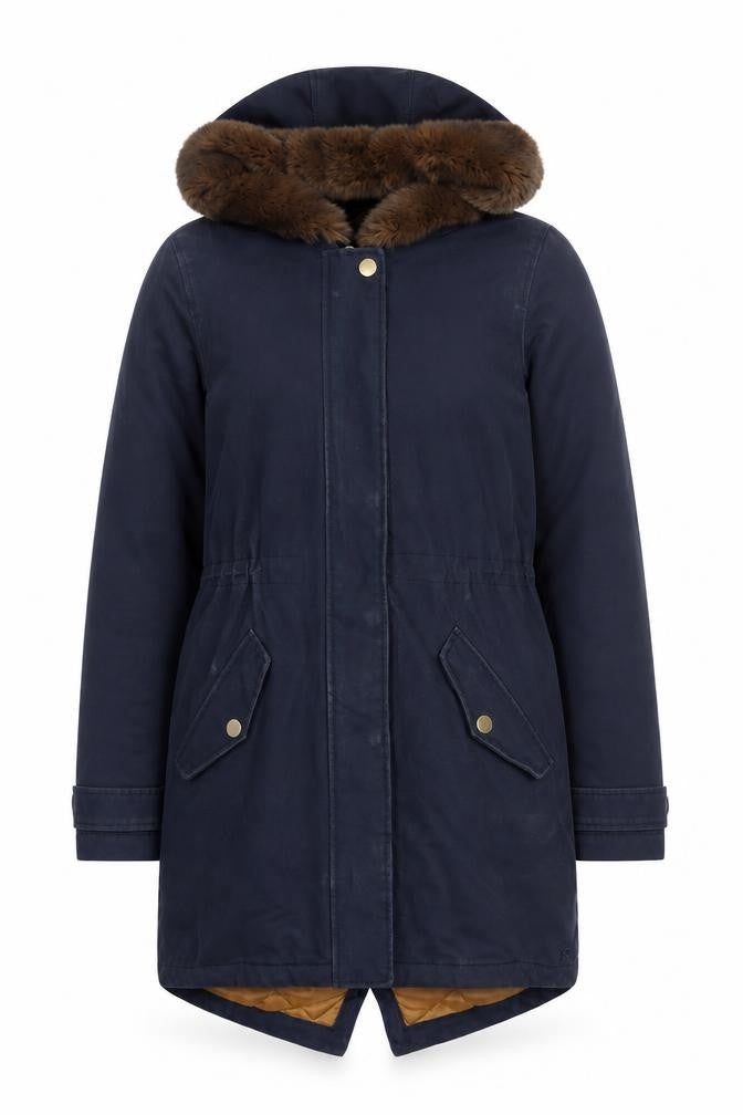 Jones Women's Blue Hooded Fur Trim Coat Size 14