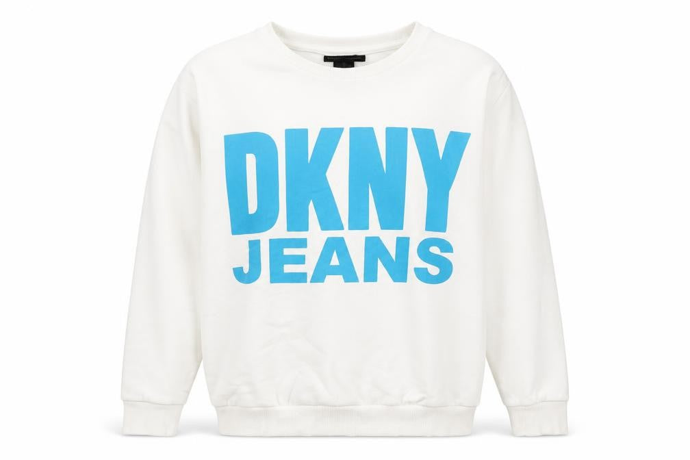 DKNY JEANS Unisex White Sweatshirt L Graphic Print