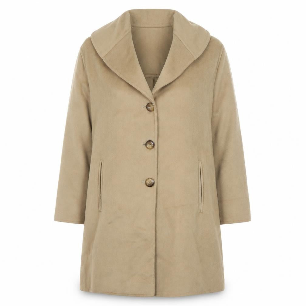 JFW Women's Beige Mid-Length Wool Overcoat Size 14