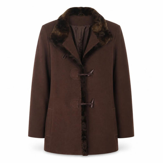 Classics Women's Brown Fur Trim Overcoat Size 14