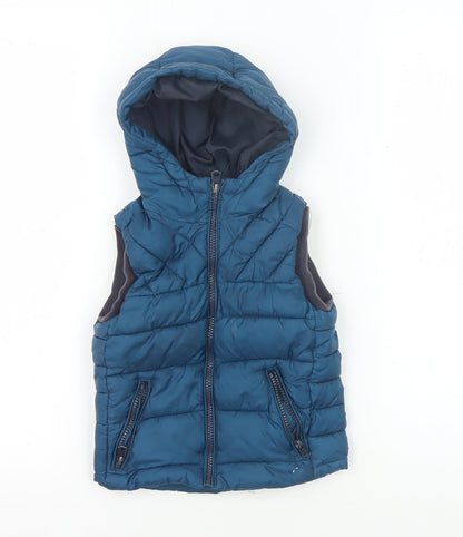 Additional front view of Zara boys’ blue puffer jacket 4 years hooded sleeveless