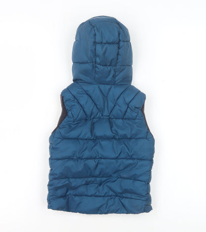 Back view of Zara boys’ blue puffer jacket 4 years hooded sleeveless