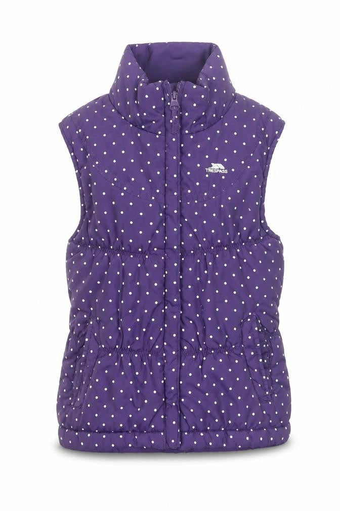 Trespass Girls Purple Puffer Jacket 7-8 Years Polka Dot Sleeveless