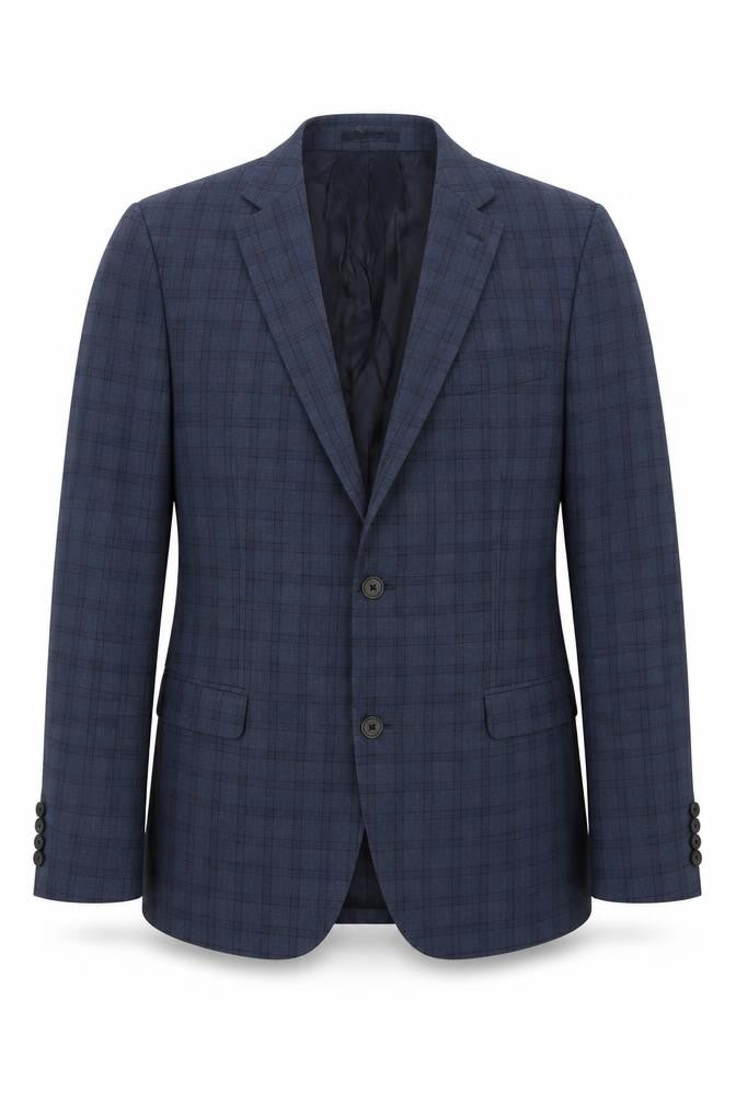 Next Men's Blue Plaid Wool Blazer, Size 40L Formal Wear