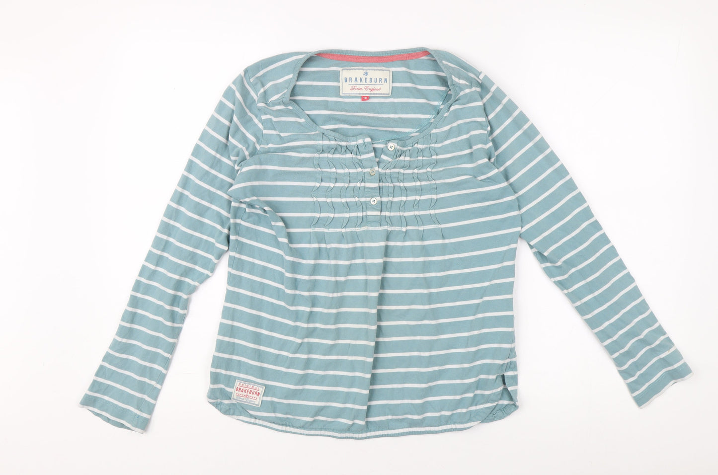 Brakeburn Women's Blue Striped Henley T-Shirt Size 10