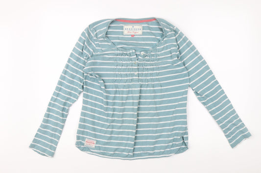 Brakeburn Women's Blue Striped Henley T-Shirt Size 10