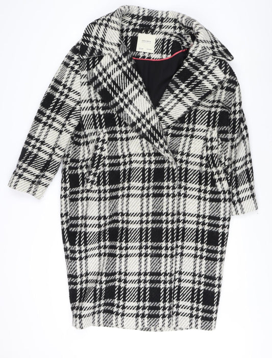 Zara Basic Women’s Black White Check Overcoat XS