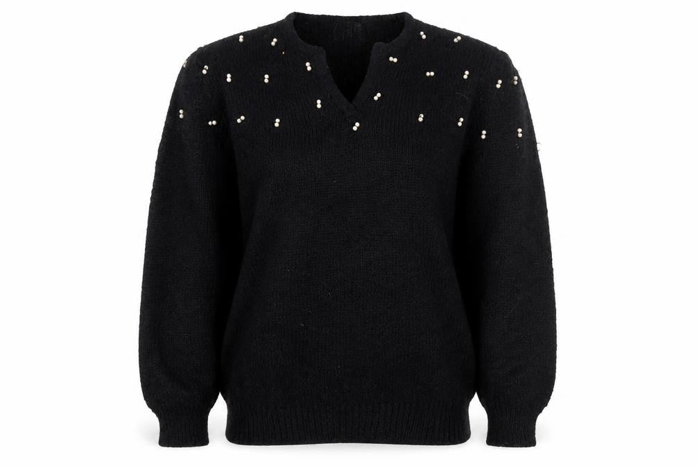 Country Suburbans Women's Black Beaded Pullover Jumper L