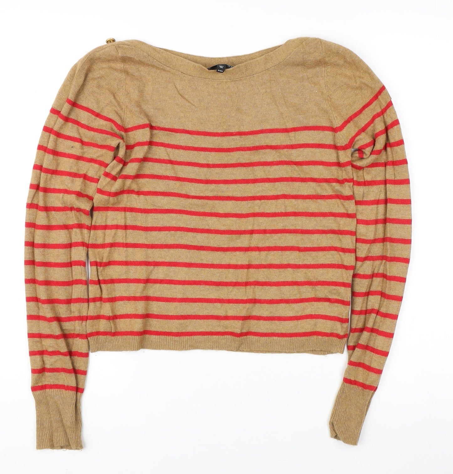 Topshop Women Brown Striped Pullover Jumper Size 10