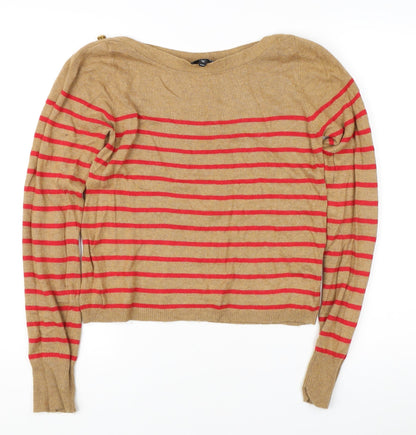 Topshop Women Brown Striped Pullover Jumper Size 10